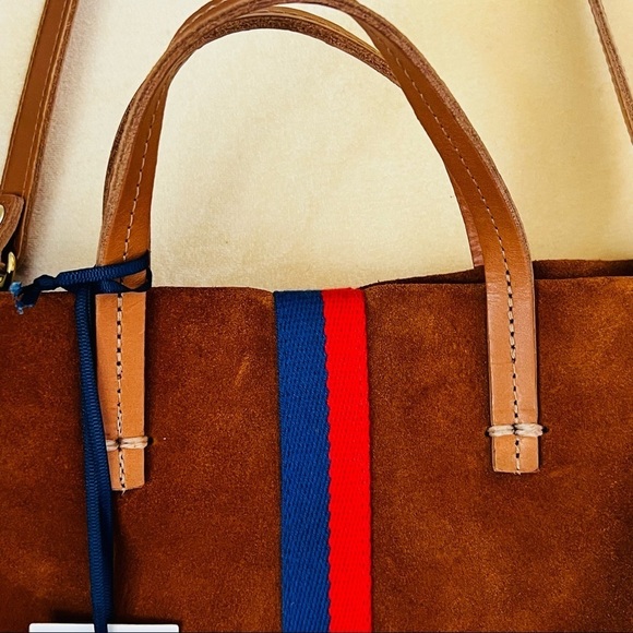 Clare V. Simple Tote Hobo Bag, Crossbody Strap, Chestnut Suede Stripe, NWT - Picture 9 of 16